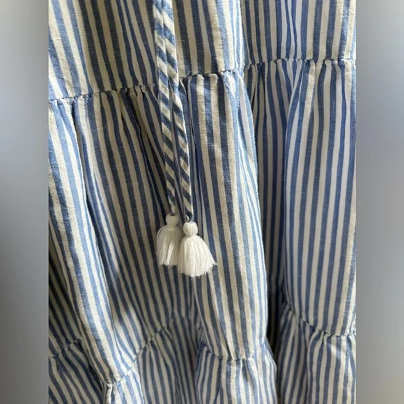 J Crew Cotton-linen tiered blue/white pinstripe Maximize sundress, S, MSRP $118 - Picture 9 of 14